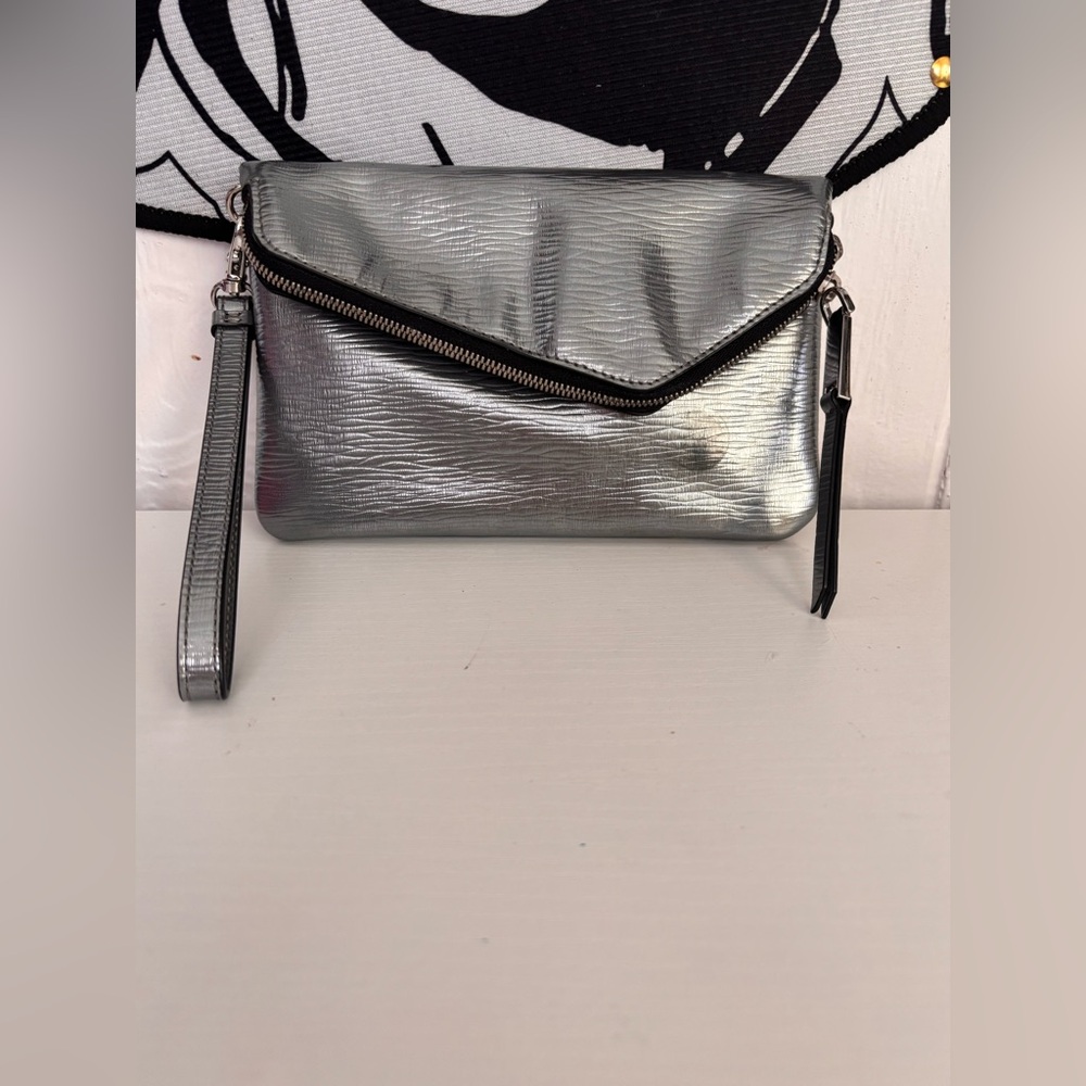 Henri Bendel metallic silver wristlet